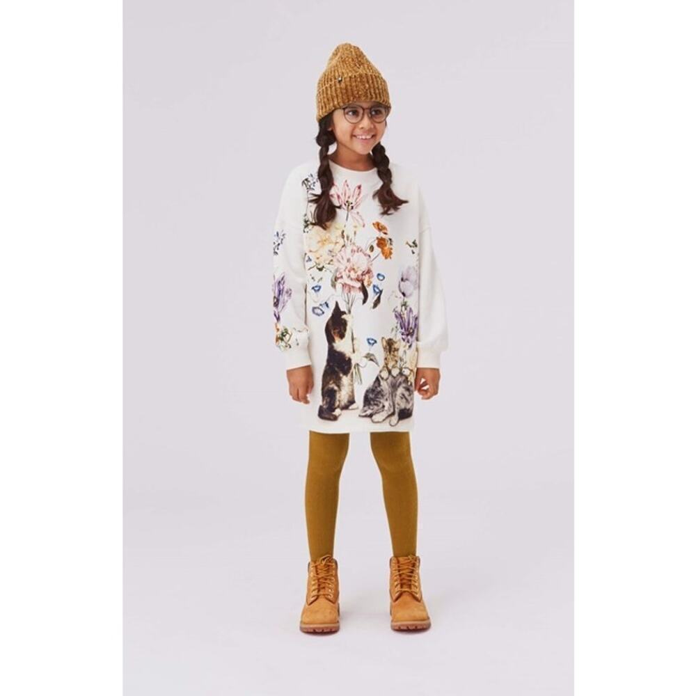 Molo Girls White Cyrella Kitten Still Life Crew Neck Sweatshirt Size